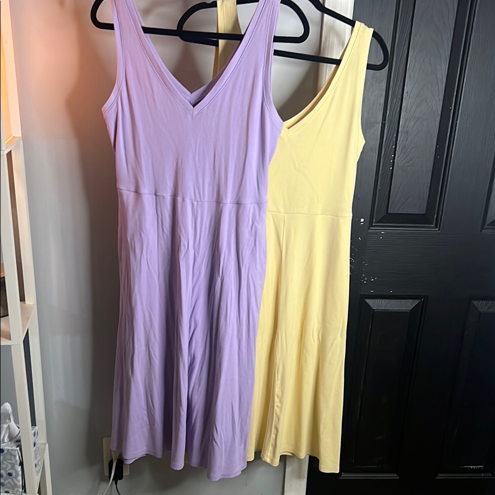Bundle of cotton Sleeveless Lavender and Yellow Dresses with pockets